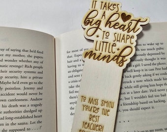 Teacher Bookmark Gift | Personalised Wooden Bookmark | Nursery Teacher Gift | big heart teacher gift | end of term present | thank you gift