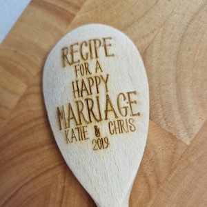 Cuillère à recettes en bois personnalisée gravée | Recette Cuillère Mariage | Cadeau 5e anniversaire | Cuillère en bois amusante | Cadeau de cuisine personnalisé