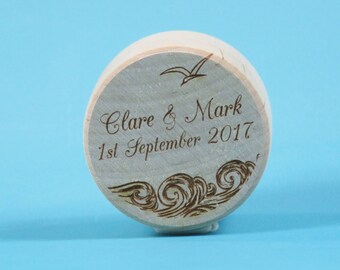 Personalised Wooden Ocean Wedding Ring Box Engagement Proposal Marriage Laser Engraved Beach wedding