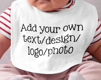 Design your own baby bib with photo text logo Personalised bib, customised clothing, new baby gift