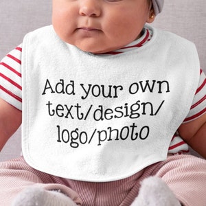 Diseña tu propio babero para bebé con logo de texto fotográfico Babero personalizado, ropa personalizada, regalo para nuevo bebé