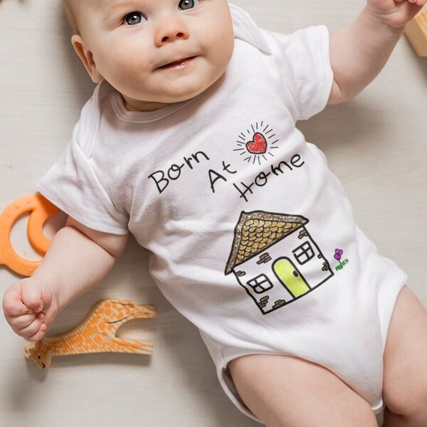 Born at home coloured in Mother's Day Present Baby Grow Vest bodysuit onesie Home Birth