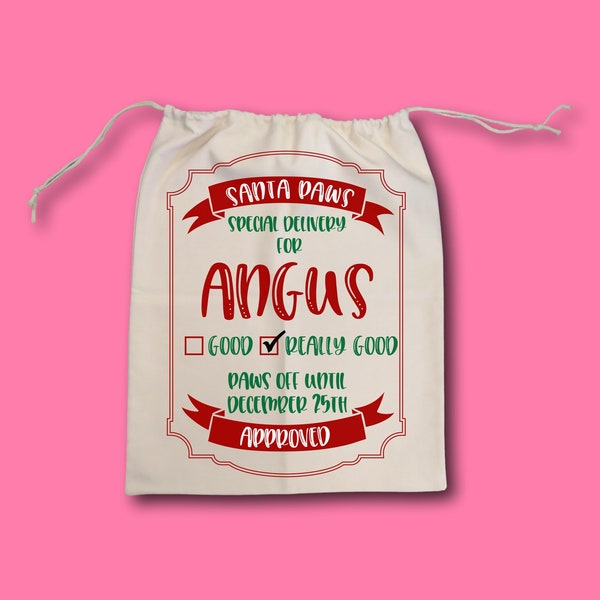 Personalised santa paws Santa Sack christmas sack present for pet cat dog gift xmas eve bag pets xmas gift