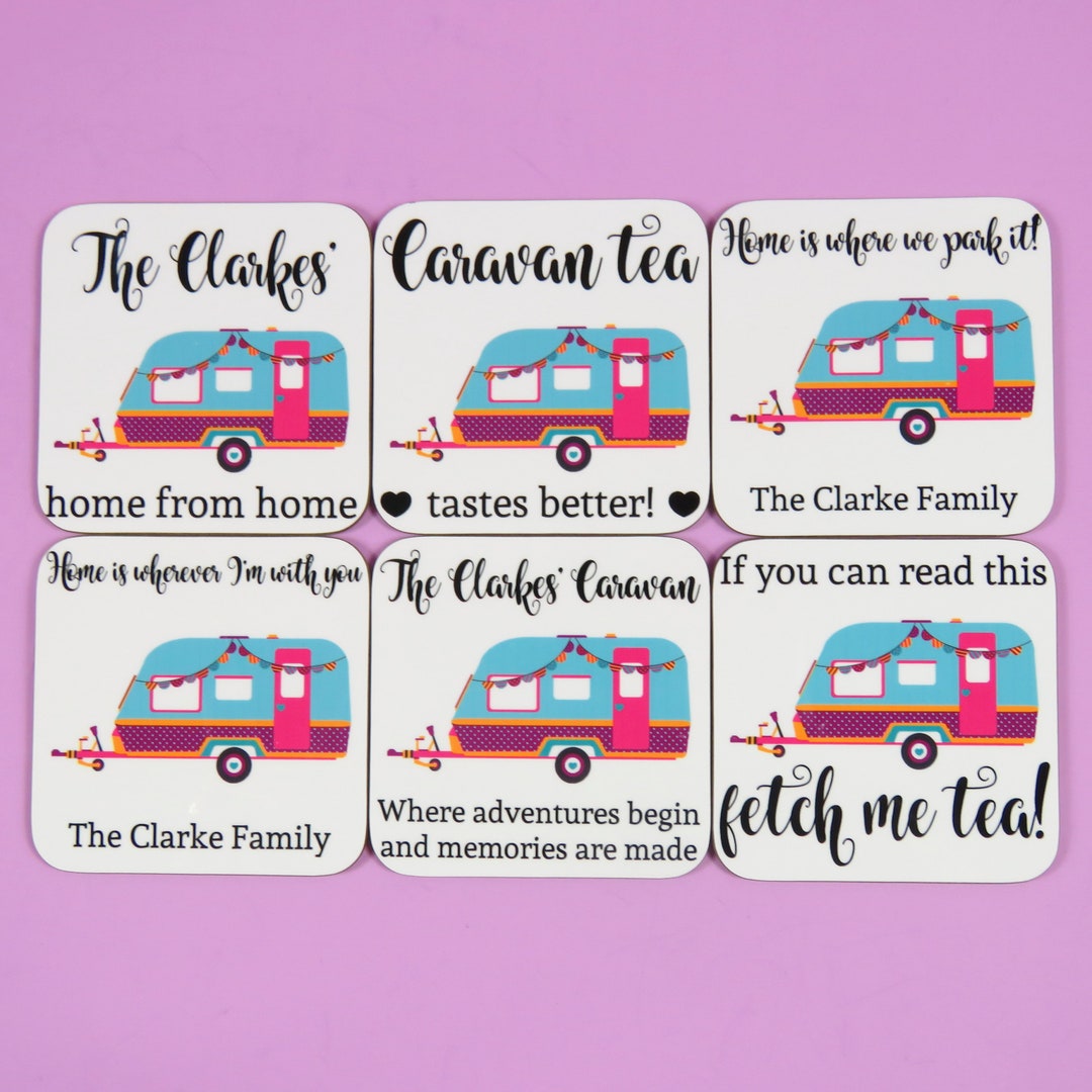 Caravan Coasters Set of 6 Personalised Caravan Coaster Caravan Gift ...