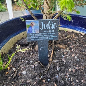 Personalisierte Pfahl-Naturschiefer-Gedenkstätte | Gedenkgrab | Familienfoto | Gartengedenktafel | Marker Plaque | Verlust Geschenke | Grabstein