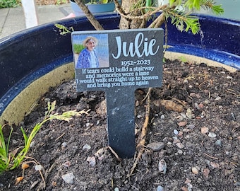 Personalisierte Pfahl-Naturschiefer-Gedenkstätte | Gedenkgrab | Familienfoto | Gartengedenktafel | Marker Plaque | Verlust Geschenke | Grabstein