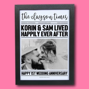 Grafica personalizzata per l'anniversario del giornale - Stampa personalizzata per il primo anniversario di matrimonio - A5, A4, A3 - Tema carta - Storia d'amore - 1°