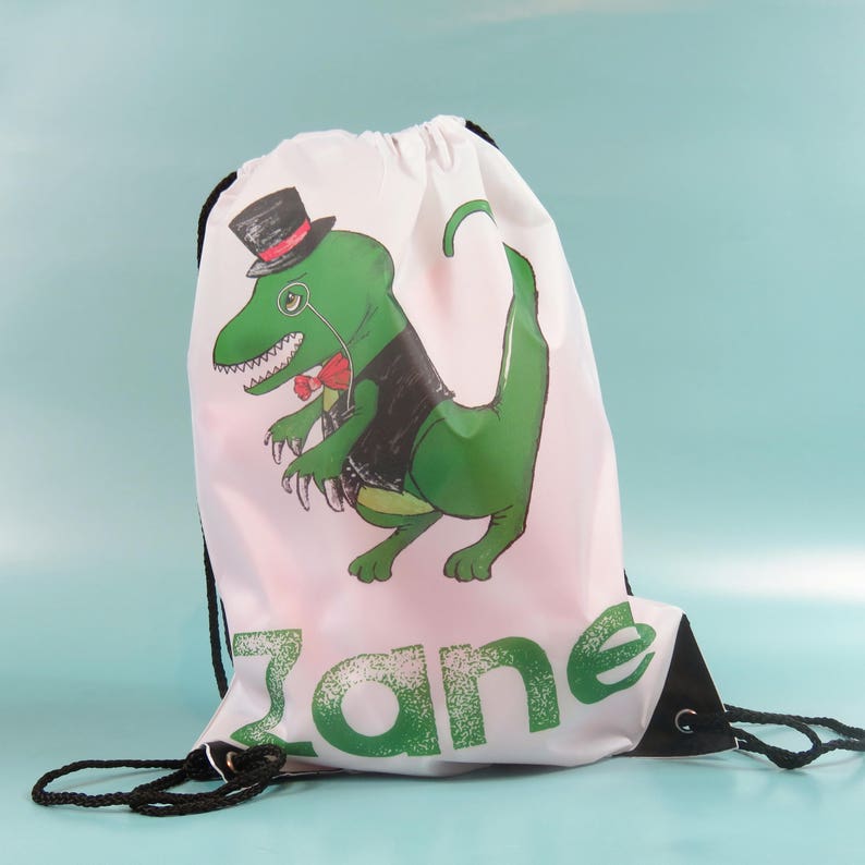 personalised dinosaur drawstring bag