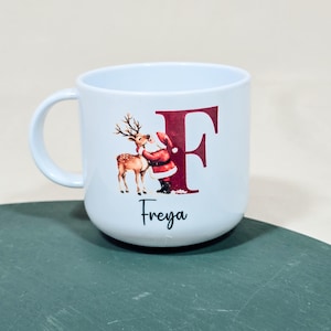 Taza navideña personalizada / Taza infantil personalizada / Caja de Nochebuena / Taza navideña / Taza irrompible de 6 oz / Diseño de reno