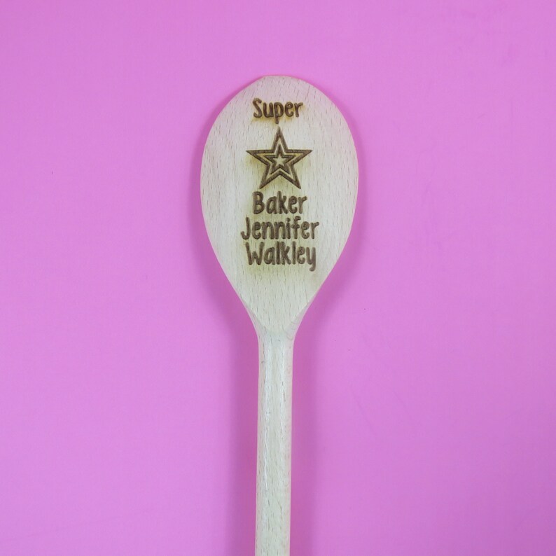 Personalised Wooden Spoon Engraved With Super Star Baker plus Name of your choice ~ Unique Mother/'s Day Gift ~ Gift for Mum ~ Best Mum