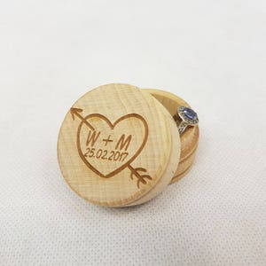 Personalised Wooden Heart Ring Box Engagement Proposal Marriage Laser Engraved heart arrow love box image 2