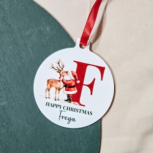 First Christmas Decoration | Personalised Name Decoration | Baby First Xmas Tree Decoration | Santa Reindeer Bauble | First Christmas Bauble