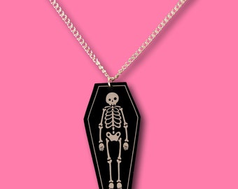 Acrylic Coffin Necklace | Halloween Gift | spooky Pendant | Death Necklace | Spooky Skeleton Gift | Coffin Pendant