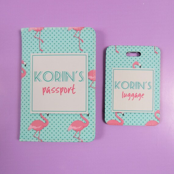 Flamingo Personalized Passport Cover and luggage tag set Etsy España