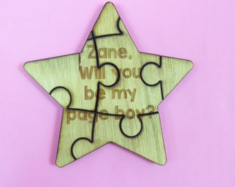 Will you be my pageboy jigsaw wooden jigsaw page boy proposal Personalised star jigsaw wedding ring bearer proposal