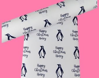 Christmas Penguin Gift Wrap Blue Penguin Wrapping Papier d’emballage Emballage de Noël Papier personnalisé