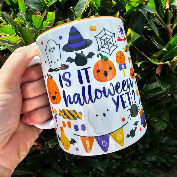 Personalised Halloween Mug "Is it Halloween Yet?" with Custom Name - Cute Spooky Characters - Dishwasher & Microwave Safe - Optional Coaster