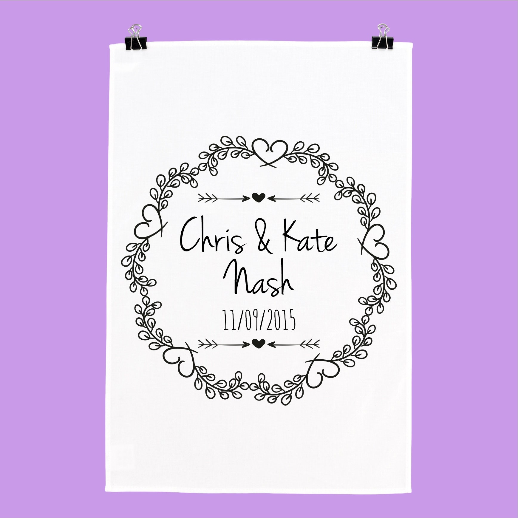 Vintage Personalised wedding date tea towel Vintage Style Anniversary…