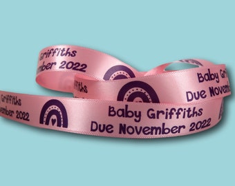 Personalised Baby Shower Ribbon | 15mm new baby Ribbon | Craft Ribbon | Cake Ribbon | gender reveal ribbon | Newborn baby