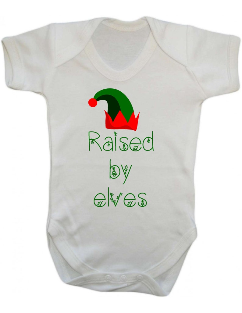 Raised by elves christmas xmas present gift elf santa Baby Vest Grow red