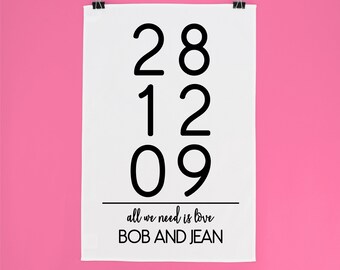 Asciugamano da cucina con data di matrimonio, regalo per il 2° anniversario, regalo in cotone, asciugamano da cucina in stile vintage, regalo per l'anniversario, regalo in cotone