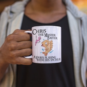 Custom Fisherman Mug - Master Baiter Cup - Personalised Fishing Gifts for Him - Playing With Tackle Joke - Novelty Coffee Cup