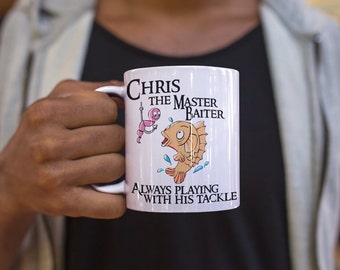 Custom Fisherman Mug - Master Baiter Cup - Personalised Fishing Gifts for Him - Playing With Tackle Joke - Novelty Coffee Cup