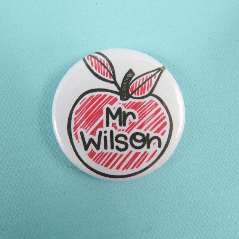 Apple Teacher Badge Personalised Teacher Gift Drawn Apple Cute Etsy