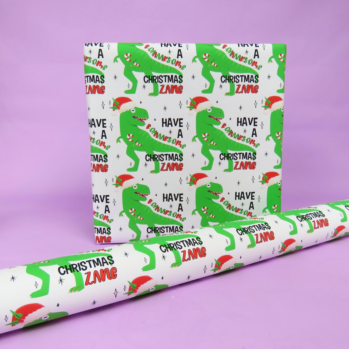 Christmas Dinosaur Gift Wrap Dinosaur Wrapping Paper  Etsy