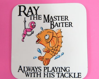 Master Baiter coaster Funny Fishing Joke Playing With Tackle Gift for Him Fishing Gift Fisherman