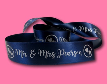 Personalisiertes 25mm Hochzeitsherzband | Hochzeitsband | Bedrucktes Band | Jahrestag Geschenkverpackung | Hochzeitsbefürworter Kuchenband Partyband