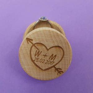 Personalised Wooden Heart Ring Box Engagement Proposal Marriage Laser Engraved heart arrow love box image 1