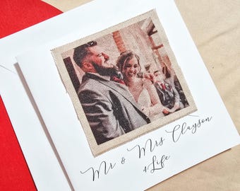 Biglietto di anniversario personalizzato in lino: ricordo fotografico, 4° anniversario