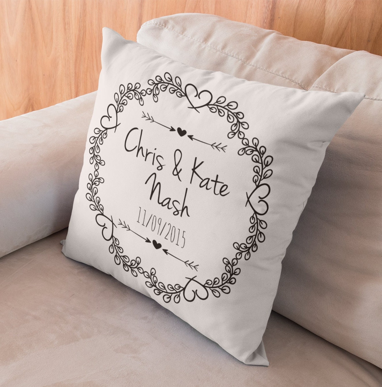 Vintage Personalised Wedding Cushion. Very Romantic Anniversary or New Home Present