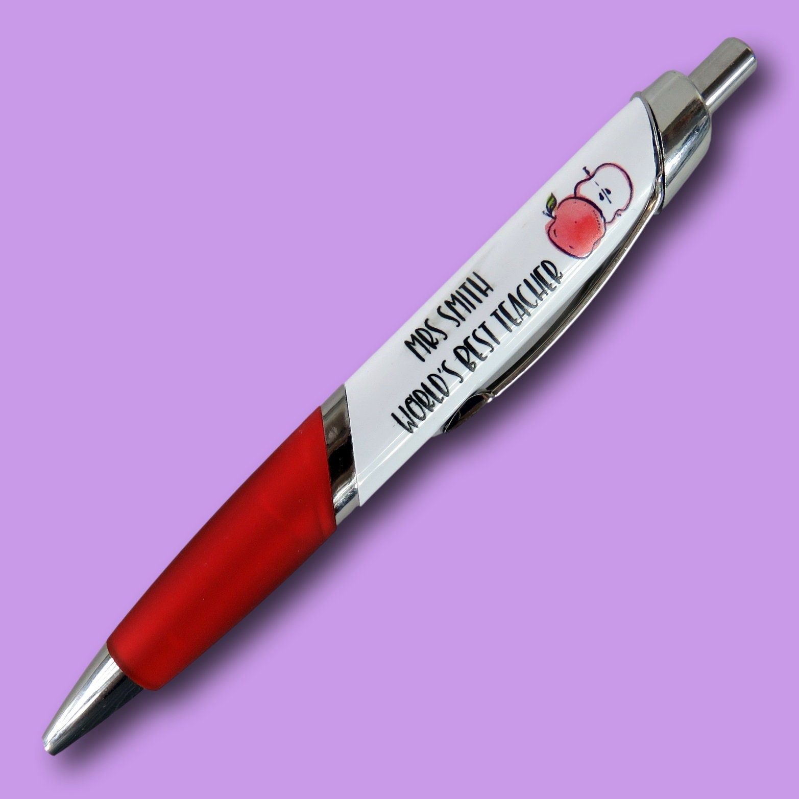 Worlds Best Teacher Pen Personalised Pen Teacher Apple Pen Ball Point Pen  Red Pen Monogrammed Pens Business Pens Gift Pens End of Term Gift 