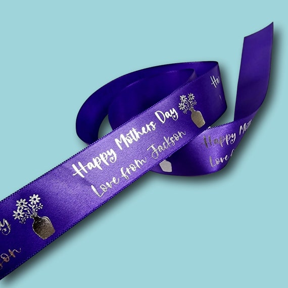 Ribbon - Happy Mother's Day Cursive Floral: 25mm Ribbon - Happy Mother's Day Cursive Floral: 25mm