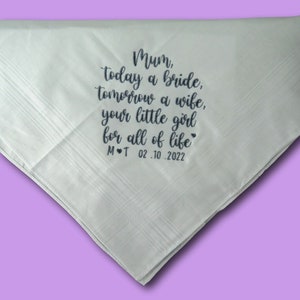 Mutter der Braut Hanky heute Braut morgen Frau Besticktes Taschentuch Hochzeit Geschenk für Eltern Hochzeit Gastgeschenk Hochzeit Gastgeschenk
