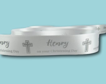 Personalised Christening Ribbon | Baptism Ribbon | Printed Ribbon | Christening Gift Wrap | Baptism Favours | cake ribbon | Party Ribbon |