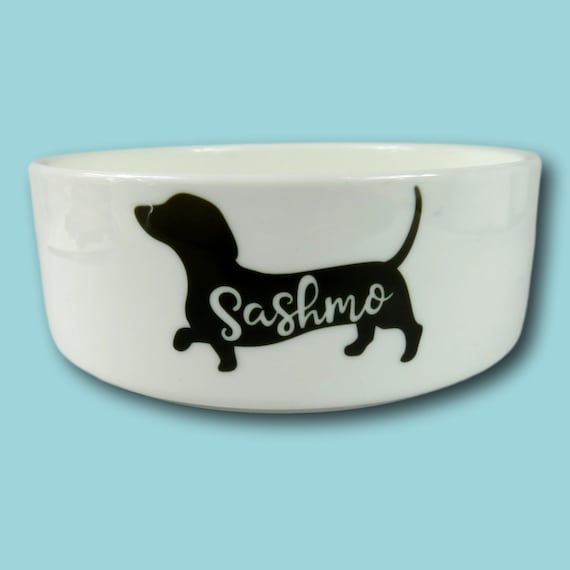 Personalised Pet Bowl Black Sausage Dog New Dog Present Dachshund
