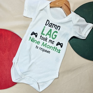 Gaming Themed Baby Vest - Funny &#39;Damn Lag Took Me 9 Months to Respawn&#39; - Gamer Baby Gift - Gaming Baby vest
