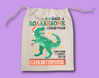 Personalised Roarsome Christmas Santa Sack dinosaur christmas sack present for kids xmas gift bag xmas eve bag