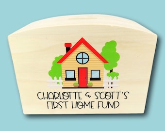 Personalised Wooden house Fund Money Box | Personalised Money Box | First Home Fund | Housewarming gift | House Fund Wood Gift