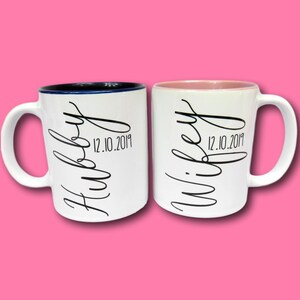 Wedding Mugs Wifey hubby Mug Set | Personalised Wedding Design | Anniversary Gift | New Wife Gift