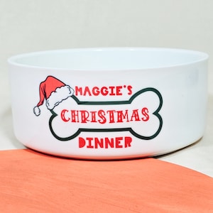 Personalised Christmas Dinner Pet Bowl Bone Christmas Gift New dog present kitten bowl pet bowl small animal bowl Ceramic pet bowl