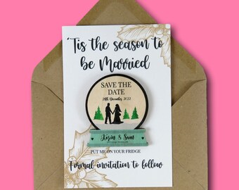 Christmas Snowglobe Wooden Save The Date Magnets Wooden decoration Save Dates Invitation Unique decor Winter Wedding