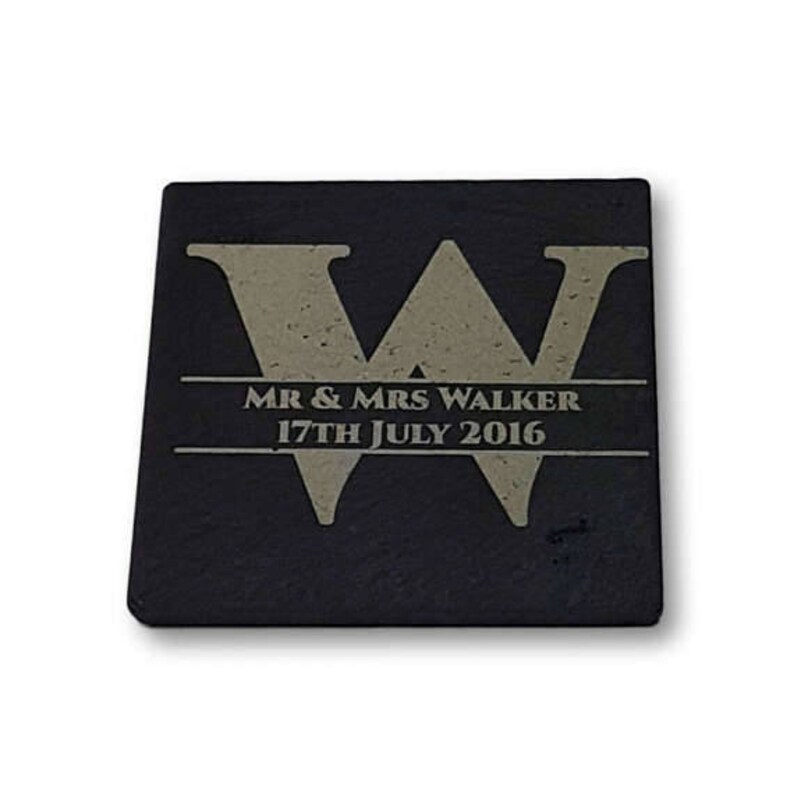 Mr /& Mrs Monogram Surname Set of 4 Boxed Slate Coasters ~ Personalised ~ Premium Quality Smooth Edge ~ Ideal New Home or Wedding Gift