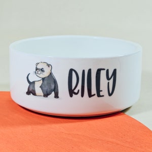 Personalised Ferret Bowl - Custom Ferret Name Dish - Cute Ferret Drawing Pet Bowl - Personalised Pet Feeding Bowl - Ferret Gift