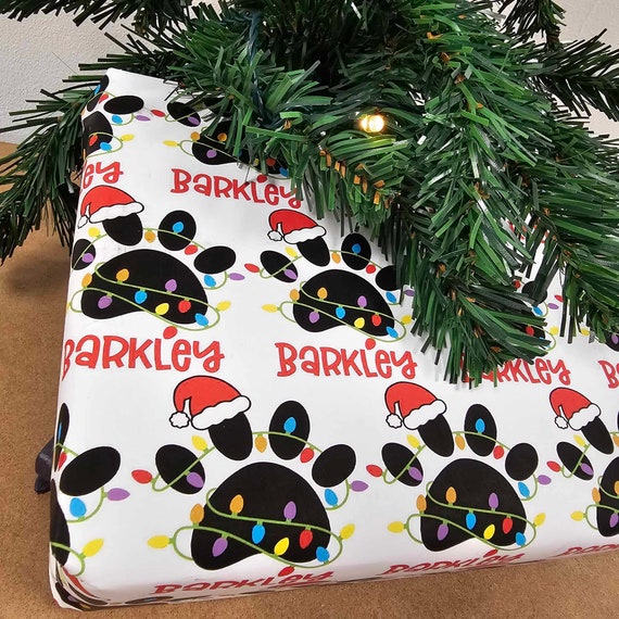 Paw Print and Christmas Tree Wrapping Paper