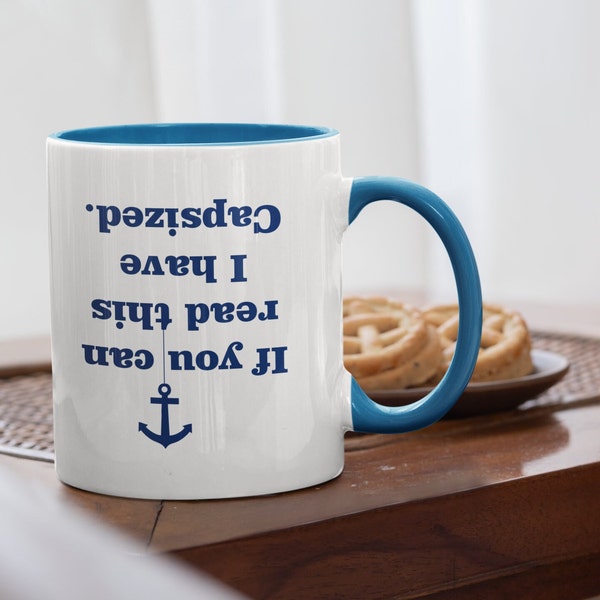 Mug bateau amusant Si vous pouvez lire ceci, j'ai chaviré - Mug de 11 oz avec intérieur noir, rose, jaune, orange, bleu ou rouge