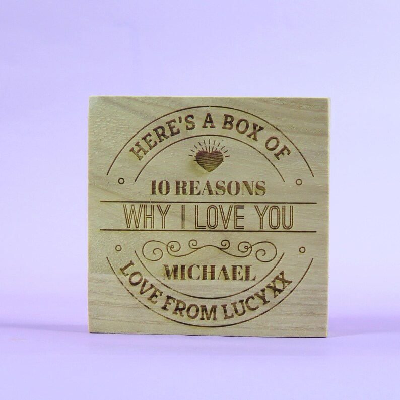 Personalised reasons box 10 Reason Why I Love You Wooden Memory Box Valentines Gift Mothers Day Fathers Day Wife image 1